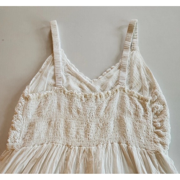 Ulla Popken Midi Sun Dress Sz 16/18 Crochet Smocking White Cotton Cottage Casual - Picture 5 of 10